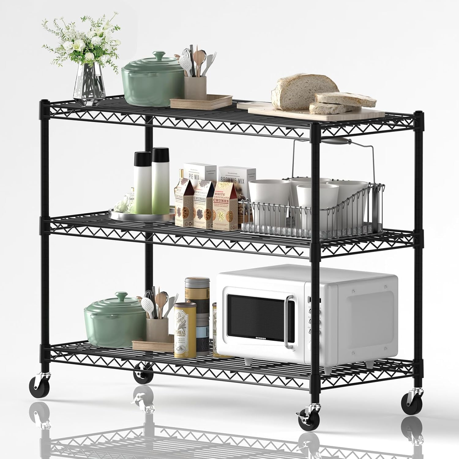 3 Tier Shelf Wire Shelving Storage Shelves Storage Rack, Adjustable ...