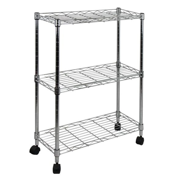 3-Tier Shelving All-Purpose Utility Cart Chrome Plated Steel Height Adjustable Shelves