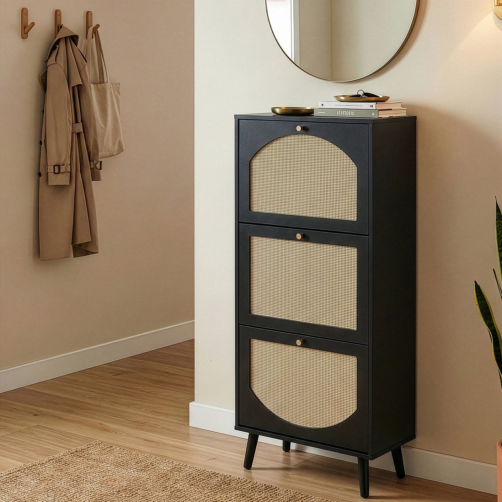 3-Tier Shoe Cabinet, 54*24*135cm, Black