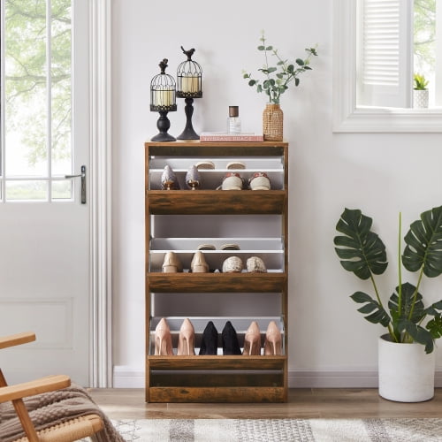 3-Tier Shoe Cabinet, Modern Wooden Shoe Cabinet for 18-20 Pairs of ...