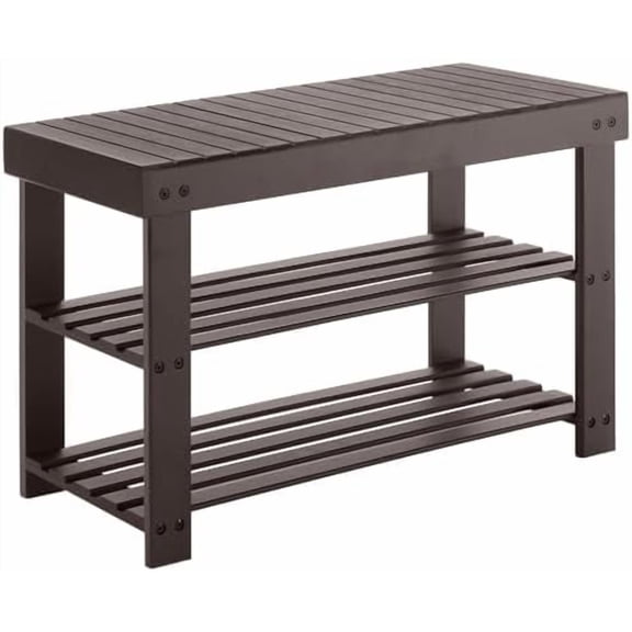 3-Tier Shoe Rack Bench, Bamboo Entryway Storage Organizer, Shoes Stand for FrontDoor Entrance, Bedroom, Living Room, 286lb Capacity, 11.3 x 27.6 x 17.8 Inches, Chestnut