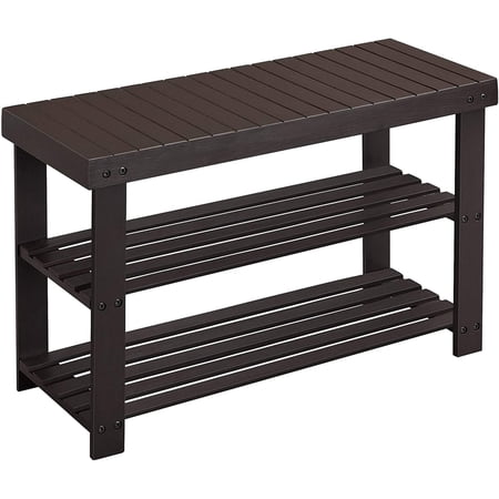 3-Tier Shoe Rack Bench Bamboo Organizer Brown