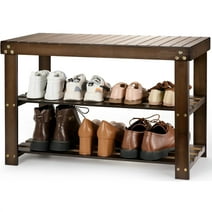 3-Tier Shoe Rack Bench Bamboo Organizer Storage Shoe Shelf Holds up to 210 lbs for Entryway Living Room, Brown and Bamboo