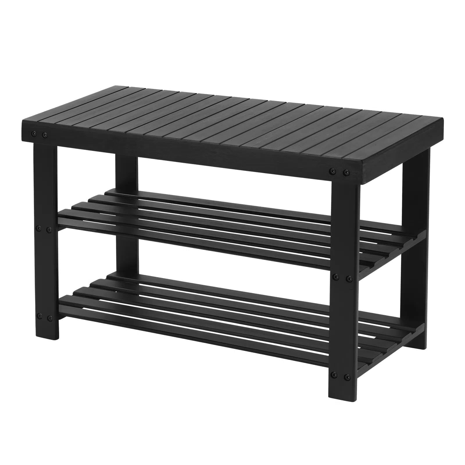 Black Bamboo 3-Tier Shoe Rack Bench with Storage