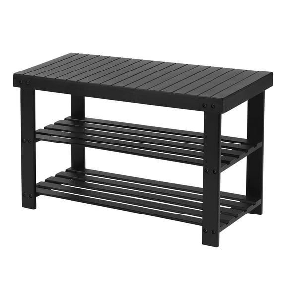 3-Tier Shoe Rack Bench, Hallway Bamboo Organizer, Home Storage Shelf with Holds 286 lb, Black