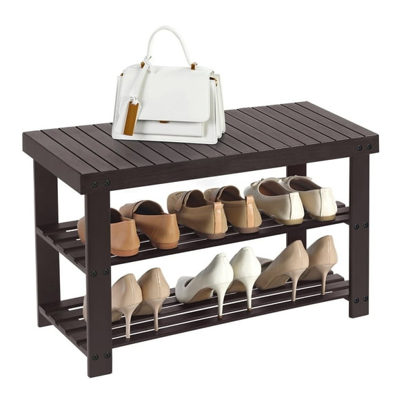 3-Tier Shoe Rack Bench, Hallway Bamboo Organizer, Home Storage Shelf with Holds 286 lb, Brown
