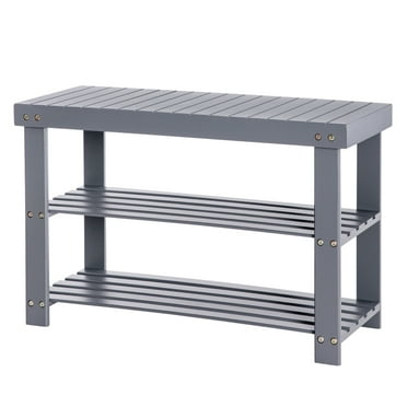 3-Tier Shoe Rack Bench, Hallway Bamboo Organizer, Home Storage Shelf with Holds 286 lb, Gray