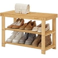 thumbnail image 1 of 3-Tier Shoe Rack Bench, Hallway Bamboo Organizer, Home Storage Shelf with Holds 286 lb, Natural, 1 of 12