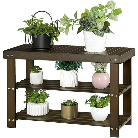 3-Tier Shoe Rack Bench, Hallway Bamboo Organizer, Home Storage Shelf with Holds 286 lb, Walnut