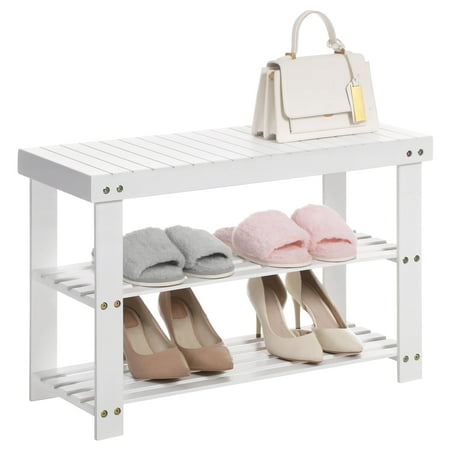3-Tier Shoe Rack Bench, Hallway Bamboo Organizer, Home Storage Shelf with Holds 286 lb, White