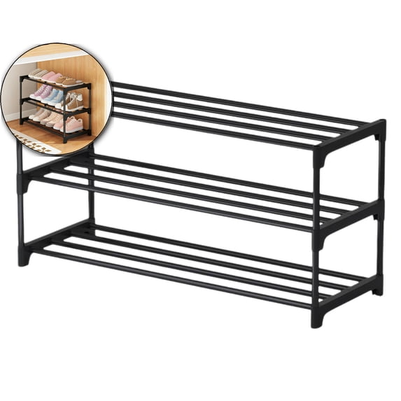 3 Tier Shoe Rack – Low-Profile Metal Shoe Organizer for Small Spaces, Under Bed Or Closet Storage, Modern Minimal Design, 17.7"x15"