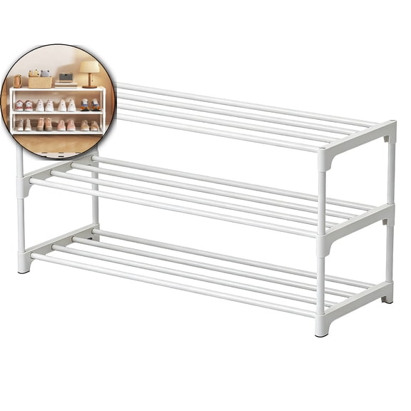 3 Tier Shoe Rack – Low-Profile Metal Shoe Organizer for Small Spaces, Under Bed Or Closet Storage, Modern Minimal Design, 17.7"x15"