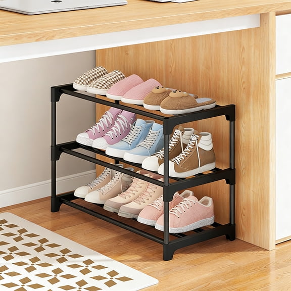 3-Tier Shoe Rack Organizer, 45cm Under-Bed Storage Shelf for Closet Entryway, Plastic, 1-Pack