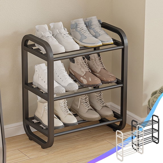 3 Tier Shoe Rack Organizer – White Metal Shoe Shelf, 45cm Wide Small Entryway Shoe Storage, Fast Assembly, Multi Layer Doorway Closet Home Stand