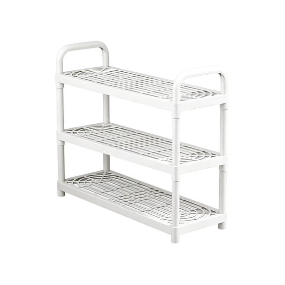 3 Tier Shoe Rack Organizer, White Plastic Storage Shelf for Entryway Closet Balcony Laundry Room, Lightweight and Sturdy, Easy Assembly