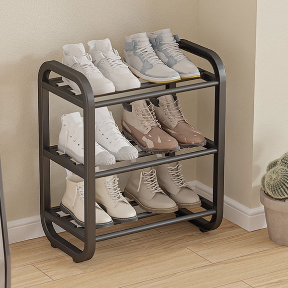 3-Tier Shoe Rack, Quick Assembly Plastic & Steel Shoe Organizer for ...