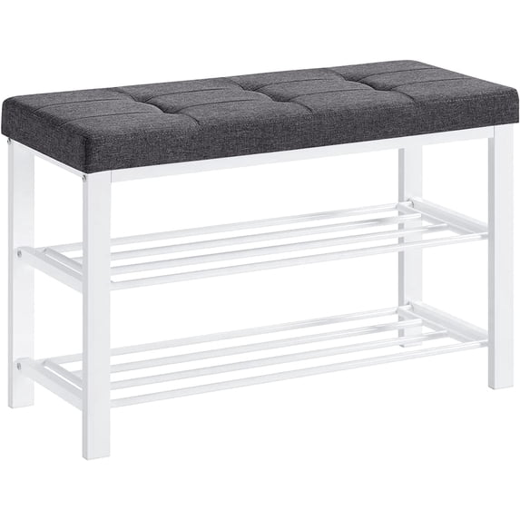 SONGMICS Shoe Bench, Storage Bench, Entryway Bench with Cushion, Shoe Shelf with Seat, Space-Saving, Modern Style, for Living Room, Bedroom, Hallway, Dark Gray and Cloud White