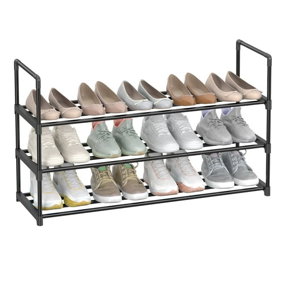 3 Tier Shoe Rack Shoe Organizer Metal Shoe Storage Shelf for 15 Pairs of Shoes Easy to Assemble Entryway Black