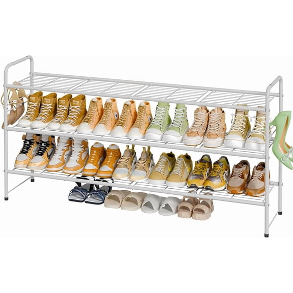 3 Tier Shoe Rack for Closet, 44 Inch Extra Long Shoe Storage Organizer for Shelves, Heavy Duty Metal, Easy Assembly, White