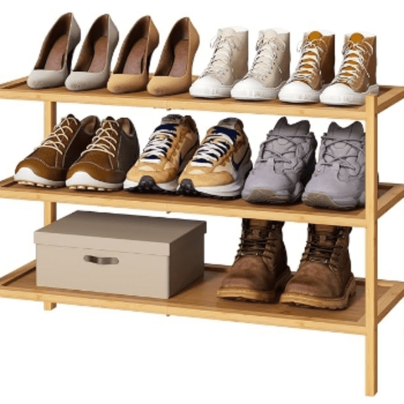 Stackable Plate Rack 3-Tier Shoe Rack for Entryway, Bamboo Wood Shoe Rack, Free Standing ...