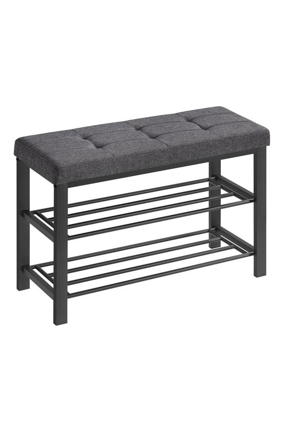 3-Tier Shoe Rack for Entryway Shoe Bench Storage Organizer with Foam Padded Seat Linen Metal Frame for Living Room
