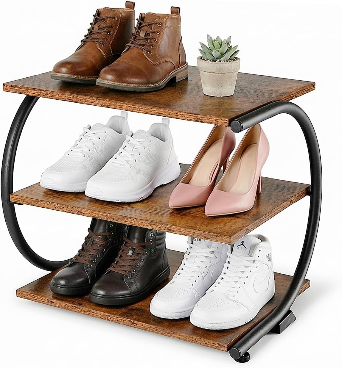 3-Tier Shoe Rack with Metal Frame & Adjustable Feet - Compact Organizer for Entryway, Closet, Hallway (Holds 11 lbs/Shelf)