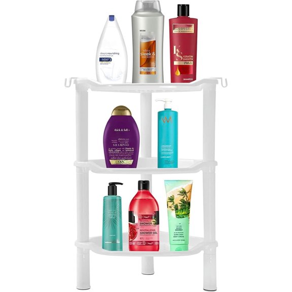 3 Tier Shower Caddy Organizer Shelf Corner, 13.5 x 10 x 26 Inches, Rustproof, Plastic Shower Rack Stands for Inside Bathroom, Bathtub, Shower pan, White(Round Slot White 3 Tier)