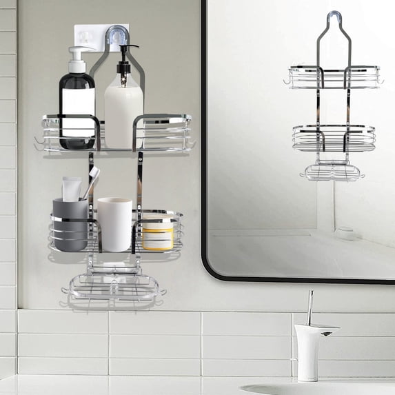 3 Tier Shower Hanging Rack Over Shower Head Stainless Steel Caddy With Shelves And Hooks Bathroom Organizer For Shampoo Conditioner Body Wash Towels Sponges