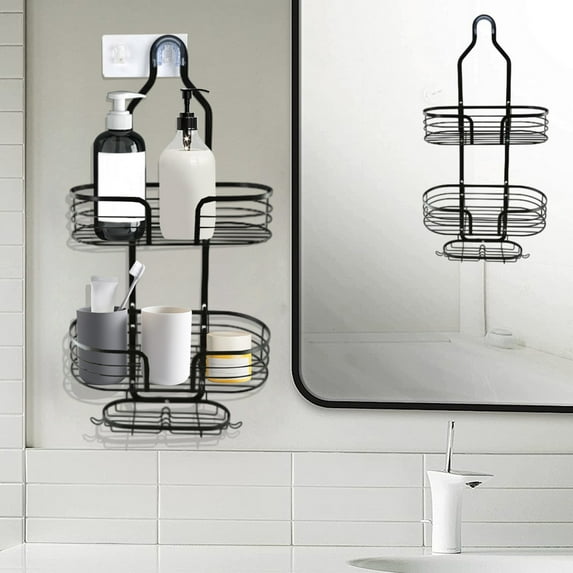 3-Tier Over The Shower Head Organizer with Soap Rack & Hooks | Stainless Steel Hanging Shower Caddy | Bathroom Storage Shelf for Towels & Toiletries | Silver