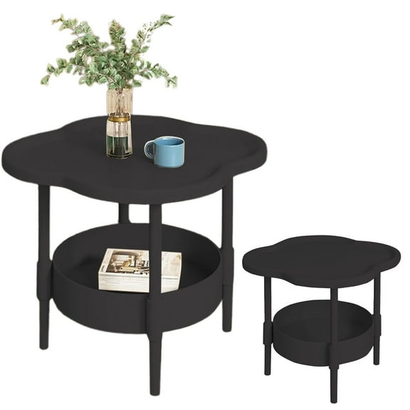 3-Tier Side Table End Table for Sofa and Bedroom,with Removable Tray for Living Room - Black,48Cm