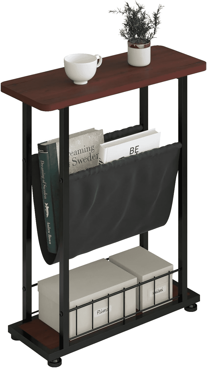 3 Tier Side Table with Magazine Holder, Industrial End Table with Open ...