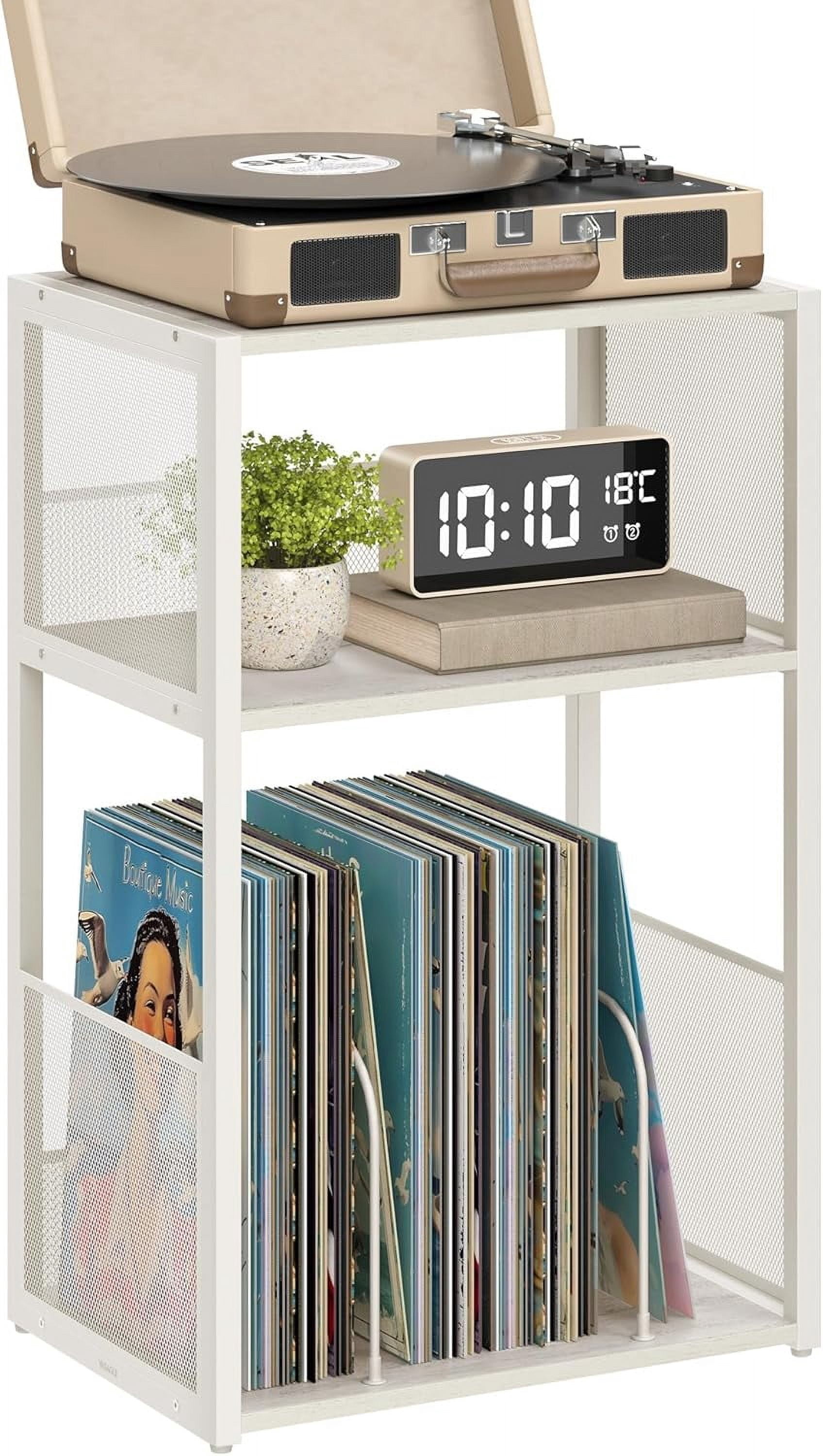 3-Tier Side Table, Record Player Stand, Vinyl Record Storage up to 100 Albums, End Table for ...