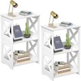 thumbnail image 1 of 3-Tier Side Table Set of 2, Narrow End Table with Storage Shelf, White Nightstand Bedside Table Small Bookshelf Bookcase Display Rack for Bedroom Bathroom Living Room Office, 1 of 15