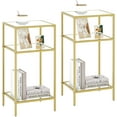 thumbnail image 1 of 3-Tier Side Table, Set of 2 End Tables with Tempered Glass, Nightstands with Storage Shelves, Slim Sofa Table for Living Room, Bedroom (2, Golden), 1 of 8