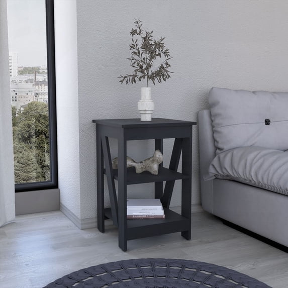 3-Tier Side Table for Small Spaces in Black, Sturdy and Spacious