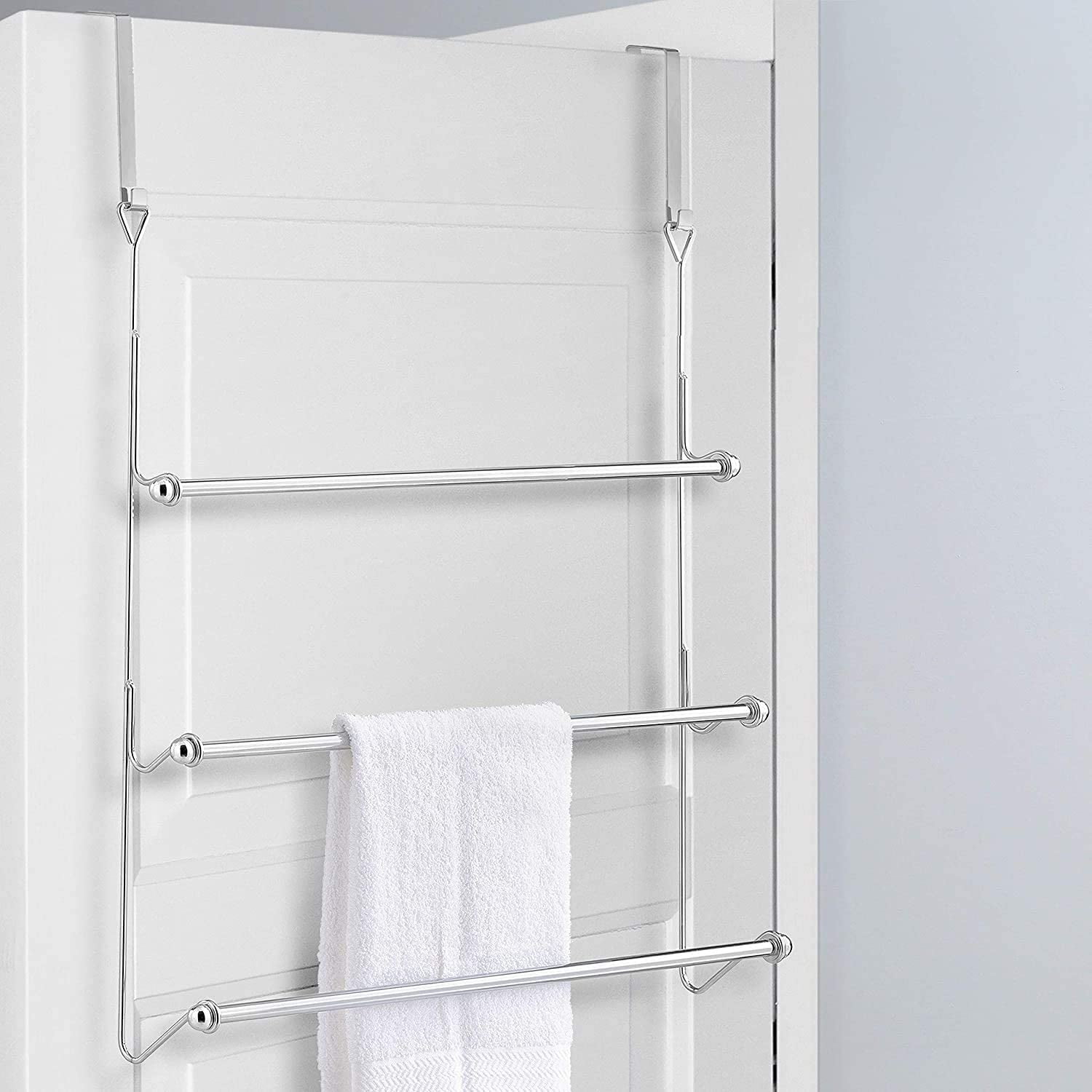 3 Tier Silver Metal Over The Door Bathroom Towel Rack, Small Space ...