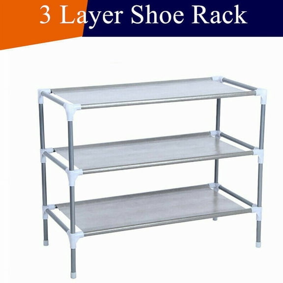 3-Tier Simple Assembly Space Saving Shoe Rack, Non-woven Fabrics, Plastic and Metal, Gray