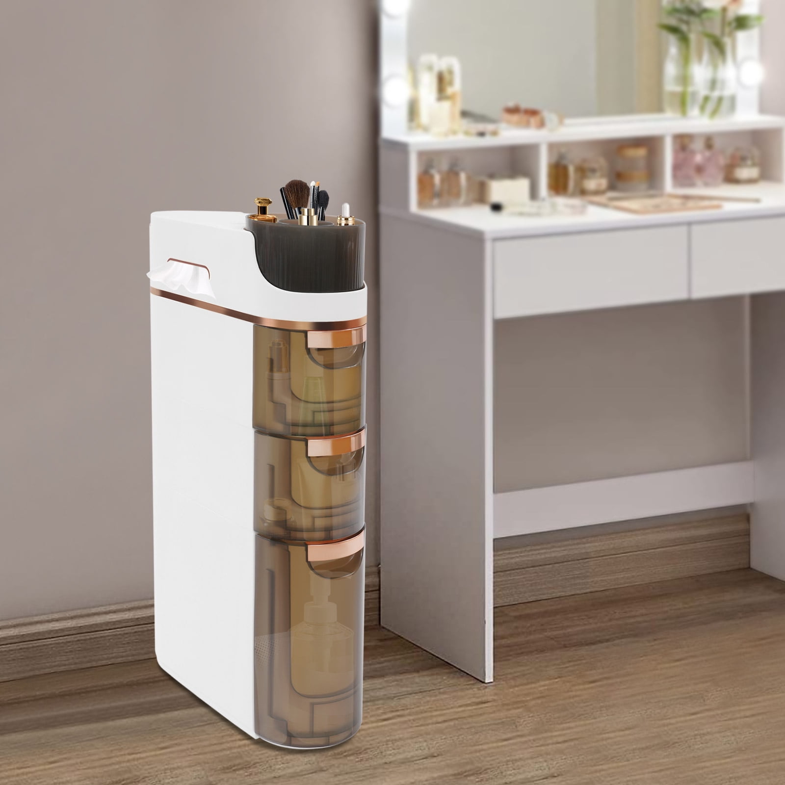 3-Tier Slim Bathroom Storage Cabinet with Drawers for Small Spaces, PP ...