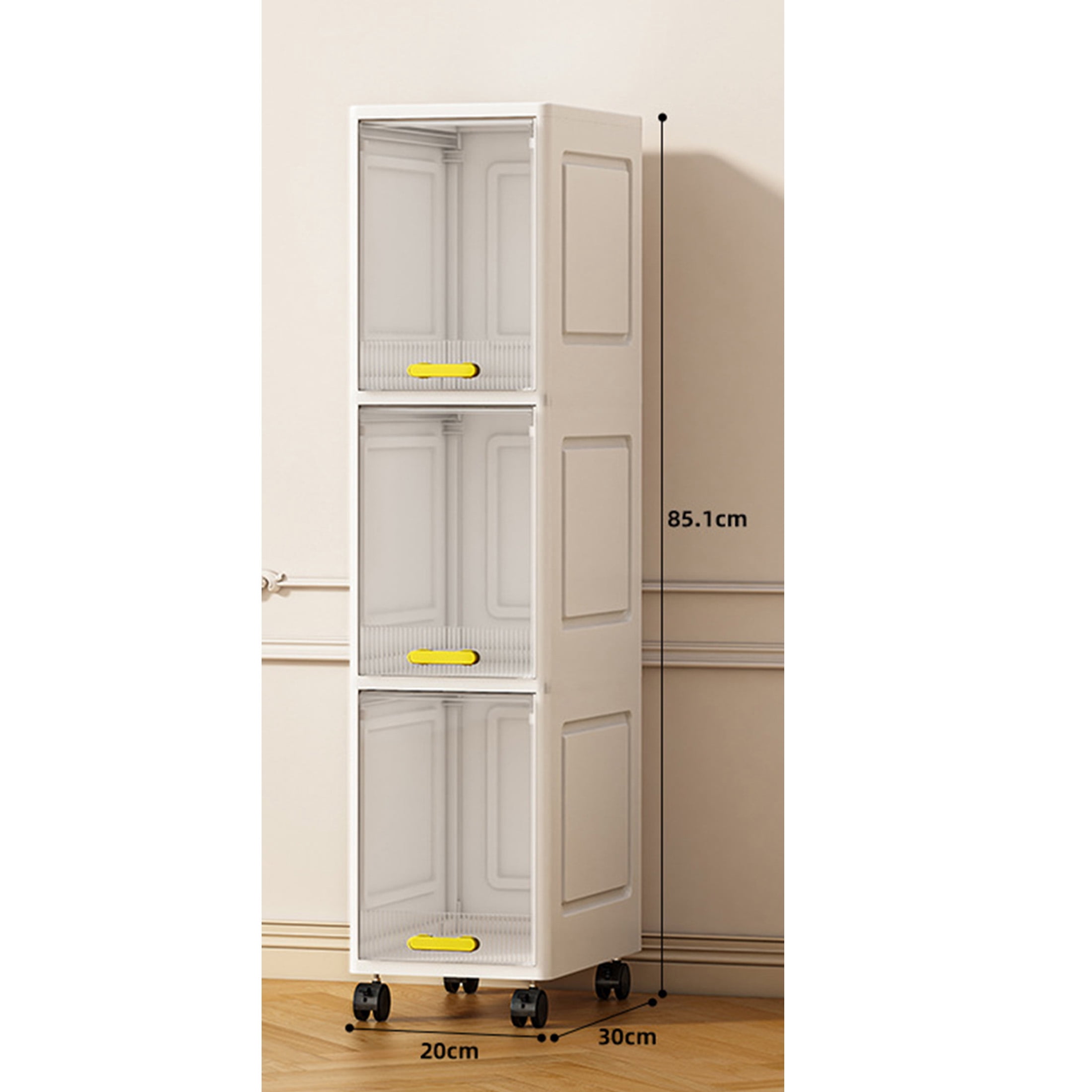 3-Tier Slim Narrow Rolling Storage Cabinet, Flip Top Dustproof Transparent Door Gap Organizer, Freestanding Plastic Skinny Storage Unit for Bathroom Kitchen Small Spaces