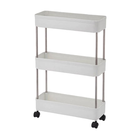 3-Tier Slim Rolling Cart - Narrow Storage Organizer with Wheels for Kitchen, Bathroom, Office, Laundry Room Organization, Mobile Utility Cart with Slide-Out Shelves, White