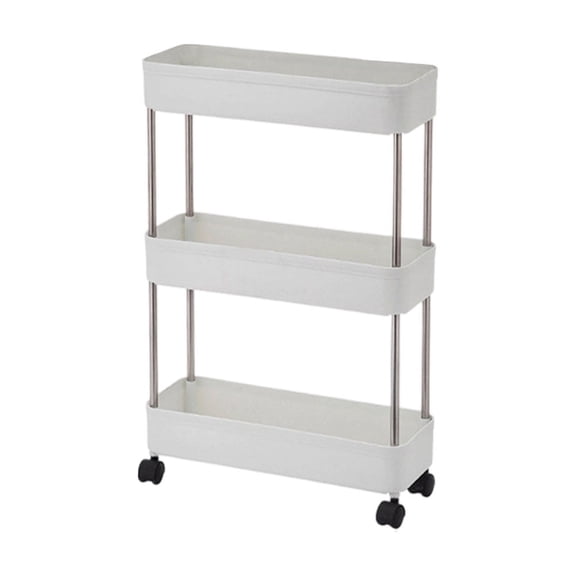 3-Tier Slim Rolling Cart - Narrow Storage Organizer with Wheels for Kitchen, Bathroom, Office, Laundry Room Organization, Mobile Utility Cart with Slide-Out Shelves, White