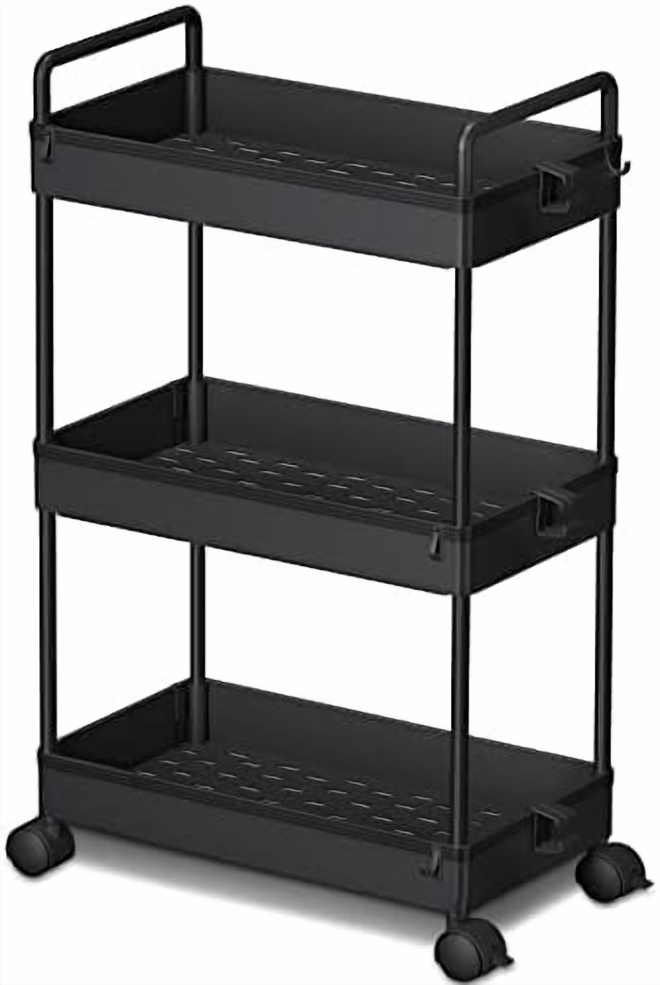3 Tier Slim Rolling Storage Cart with Wheels Plastic Utility Cart Organizer for Snack Craft Art Postpartum Baby Diaper Nail Makeup in Bathroom Laundry Room Kitchen Bedside Narrow Space, Black