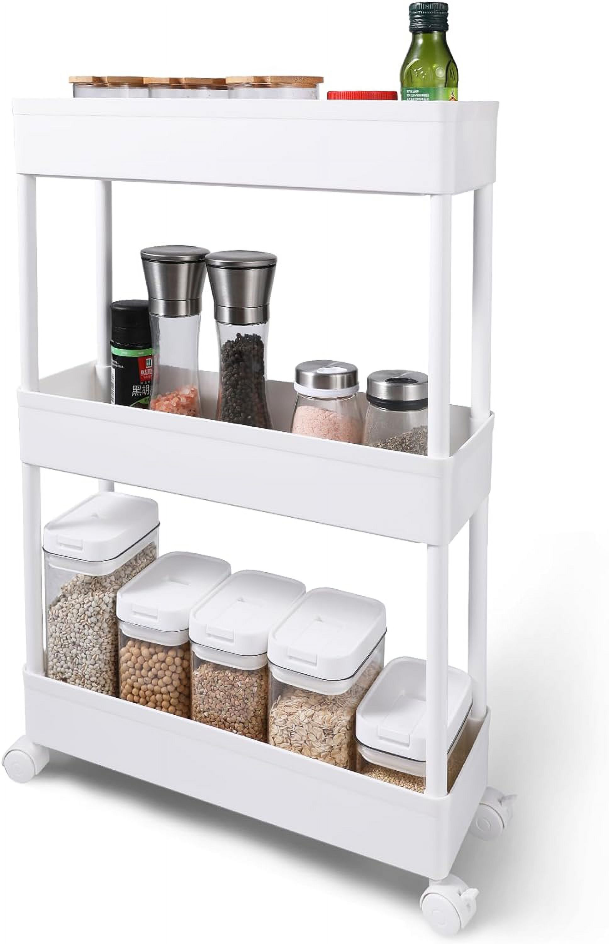 3 Tier Slim Storage Cart, Kitchen Mobile Shelving Unit Organizer