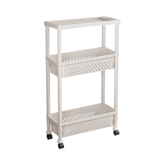 3 Tier Slim Storage Cart Mobile Shelving Unit Organizer Slide Out Storage Rolling Utility Cart Tower Rack for Kitchen Bathroom Laundry Narrow Places, Plastic & Stainless Steel