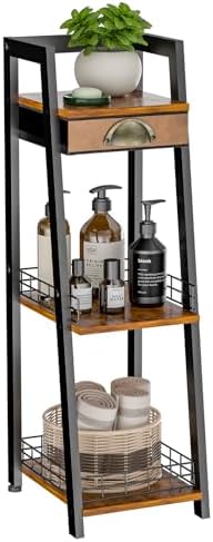 3-Tier Small Bathroom Shelves with Drawer, Floor Storage Shelf, Small ...