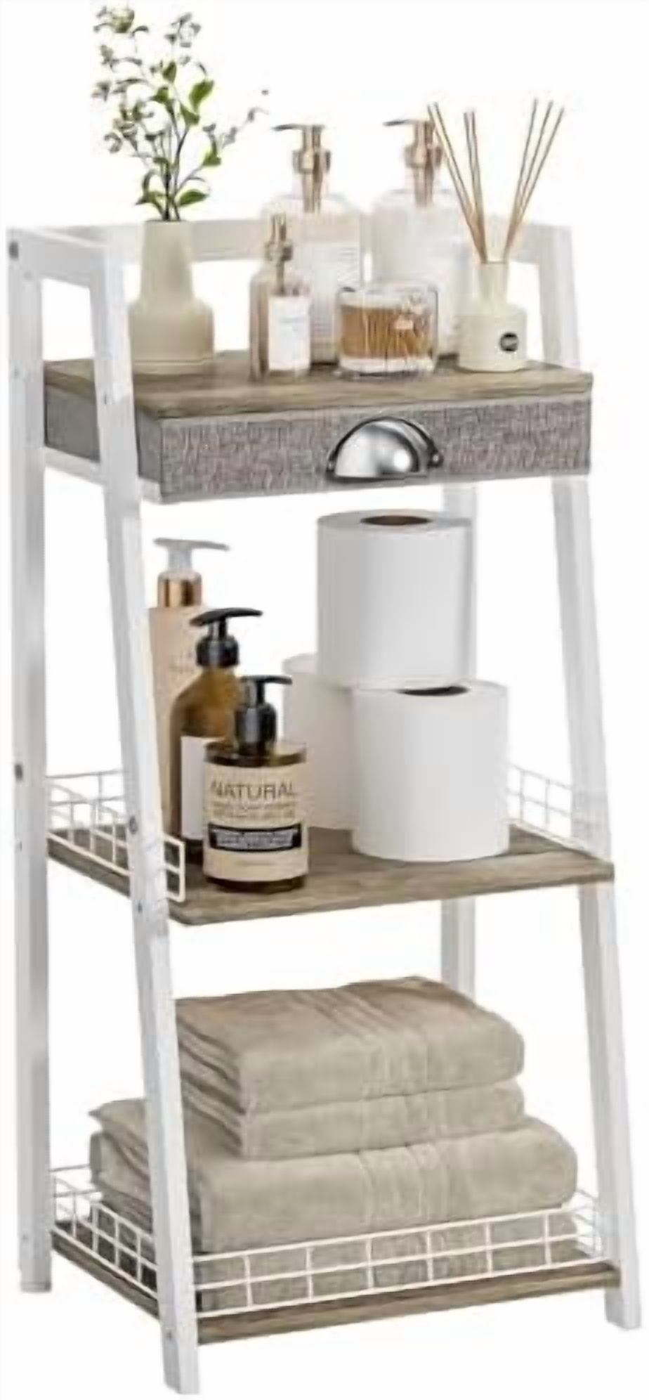 3-Tier Small Bathroom Shelves with Drawer, Floor Storage Shelf, Small ...