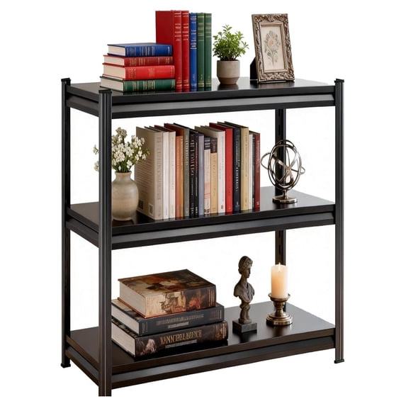 3-Tier Small Bookcase & Office Side Table, Black Industrial Bookshelf ...