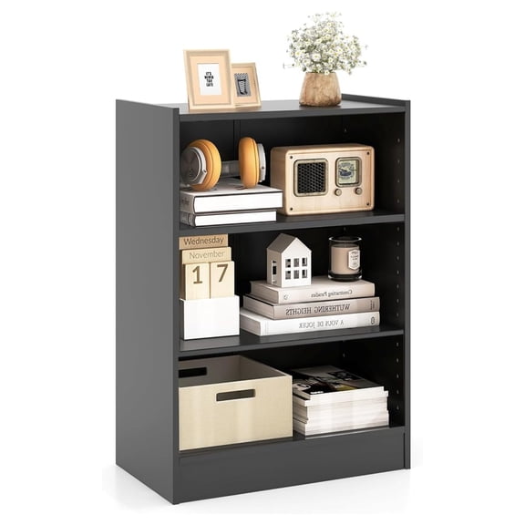 3-Tier Small Bookshelf, Freestanding Cube Storage Organizer, Wooden Open Display Book Shelves with 18-Position Adjustable Panels, Low Bookcase for Kid's Room, Bedroom, Closet (Black)