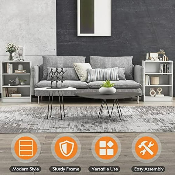 3-Tier Small Bookshelf Set of 2, Freestanding Cube Storage Organizer, Wooden Open Display Book Shelves with 18-Position Adjustable Panels, Low Bookcase for Kid's Room, Bedroom (Whi