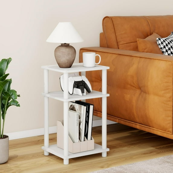 3-Tier Small End Tables Set of 2, Small White Side Tables Set of 2 with Storage Shelves, Wood Nightstands for Bedroom, Living Room, Bathroom